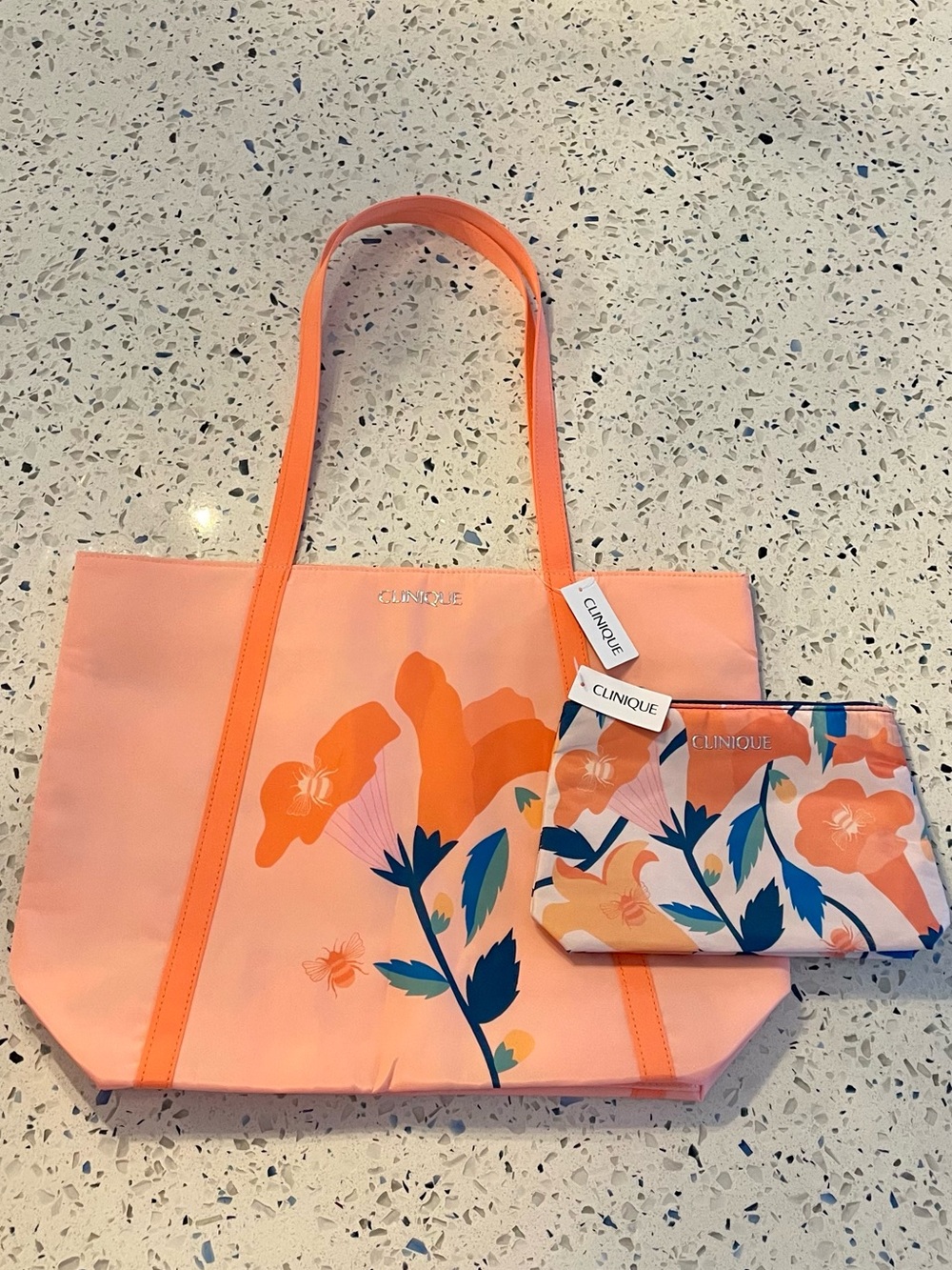 Clinique Full Bloom Tote with Matching Floral Pouch featuring bees 🐝